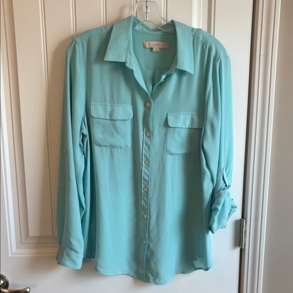 LOFT Aqua Button-Down Women's Camp Shirt